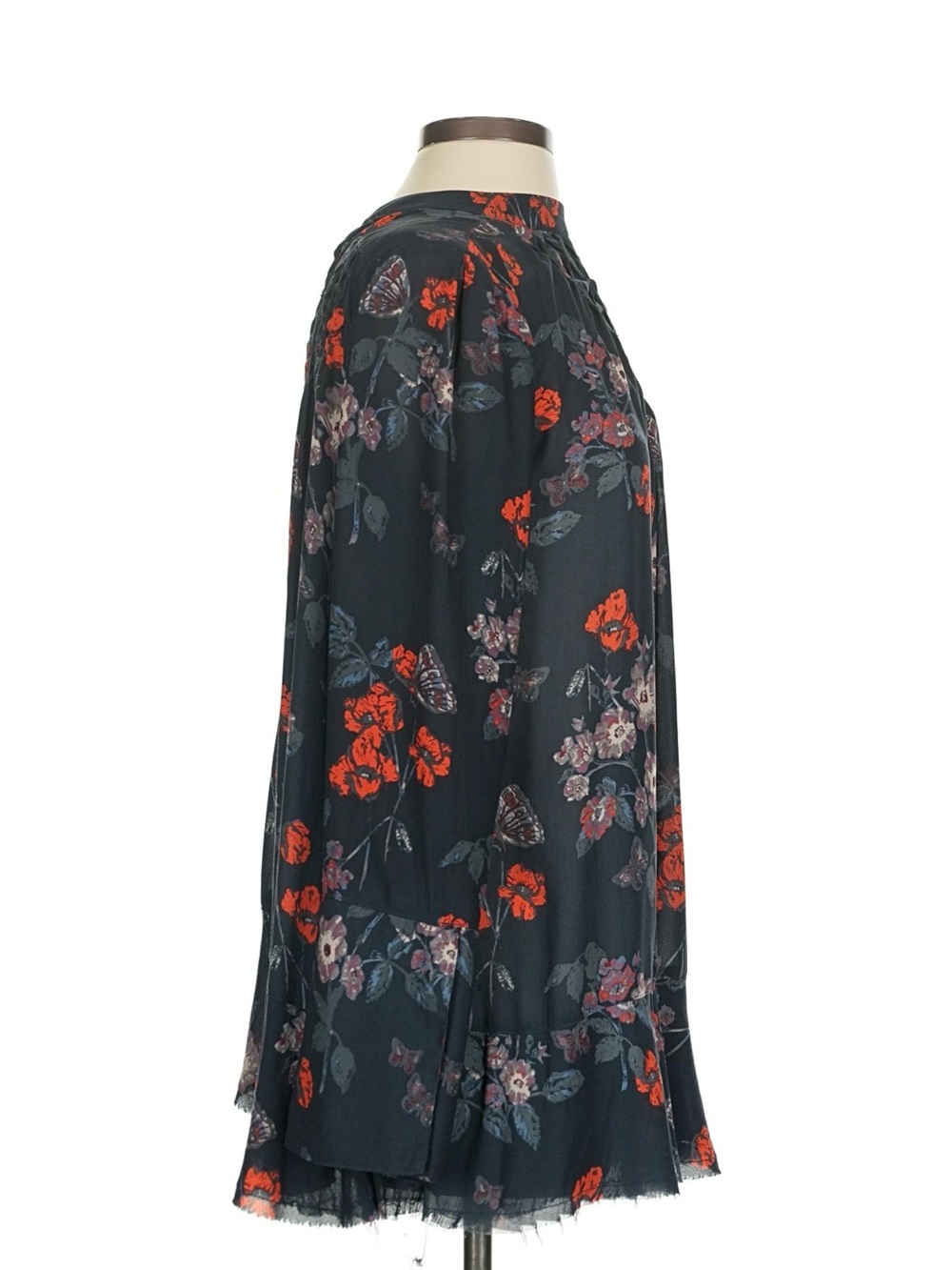 Free People Black Floral Tie-Back Bell-Sleeve Mini Dress - Picture 4 of 4